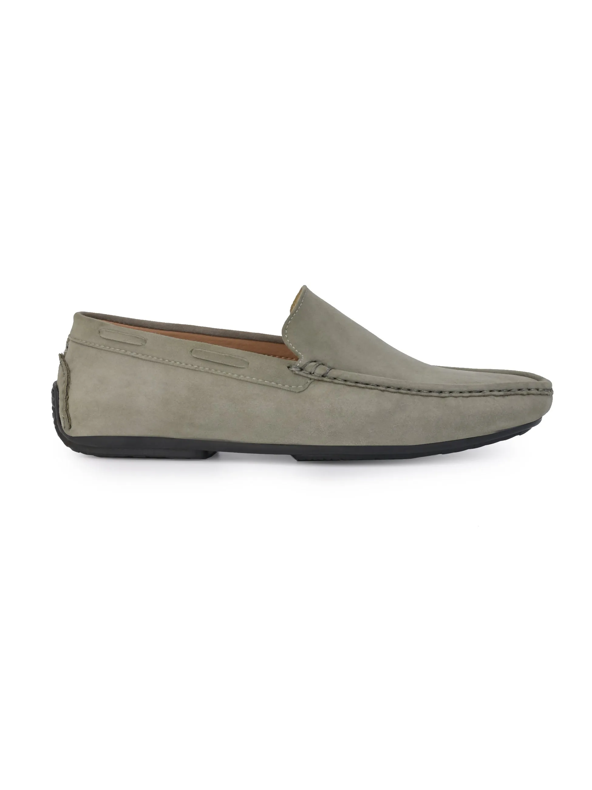 Hydes N Hues Olive Suede Leather Casual Loafers For Men