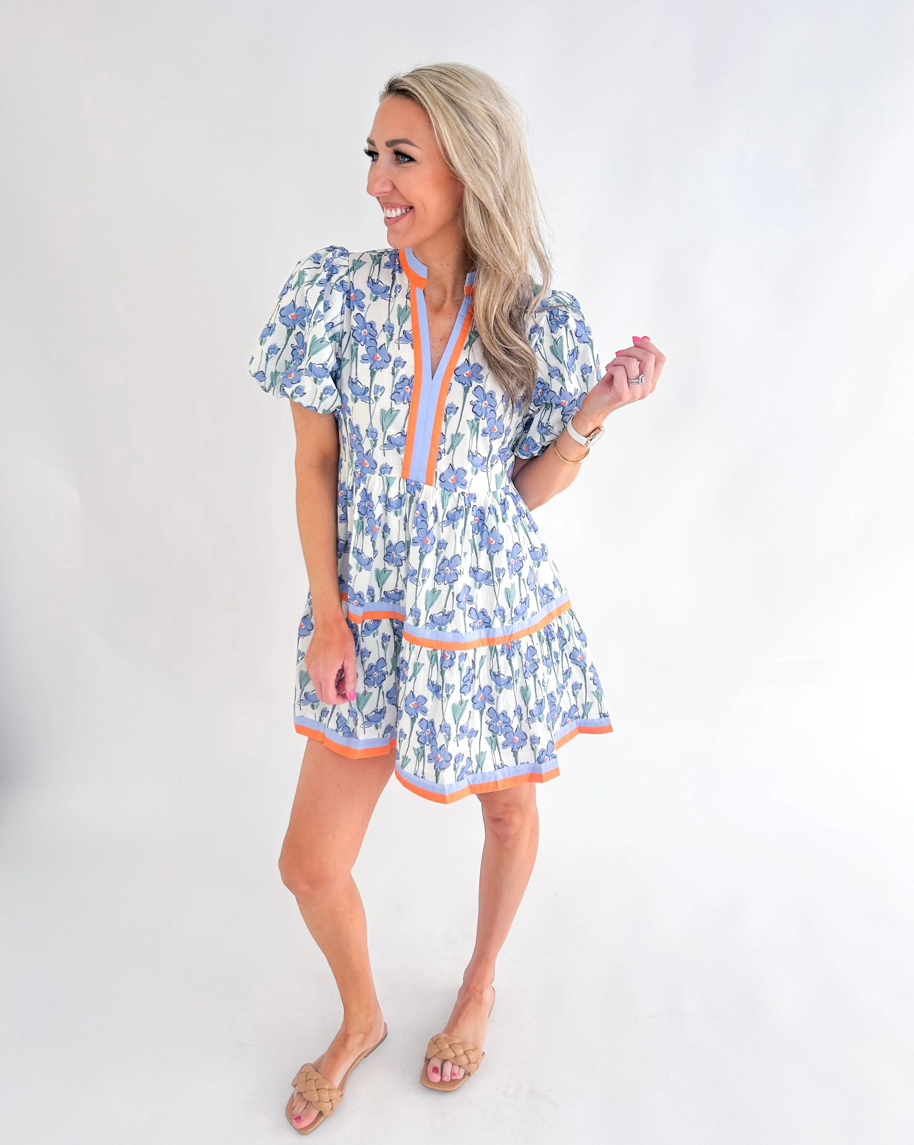 Joylen Orange Trim Floral Mini Dress