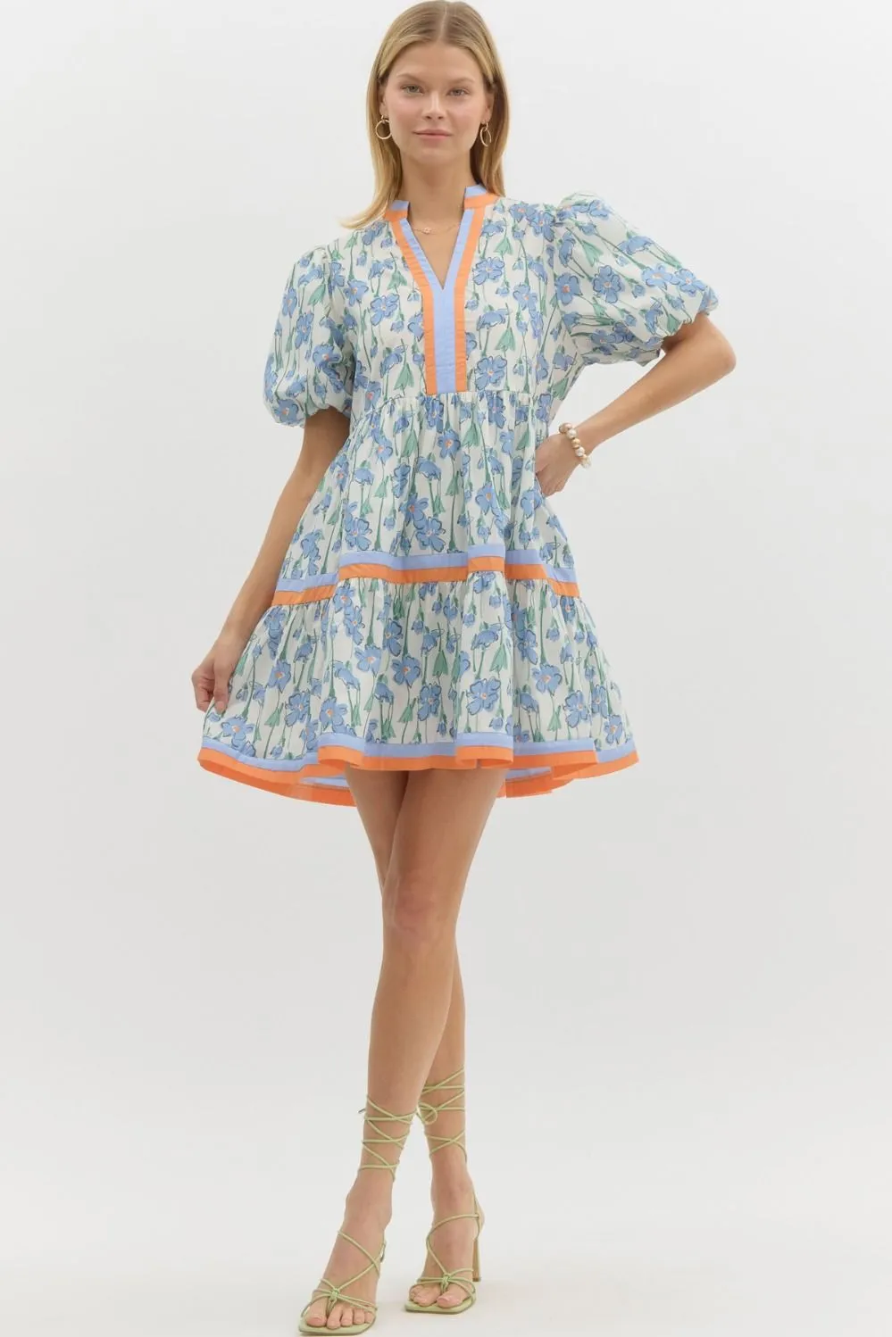Joylen Orange Trim Floral Mini Dress