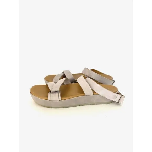 Kork Ease Light Gray Leather Strappy Ankle Strap Hook Loop Platform Sandals 7M