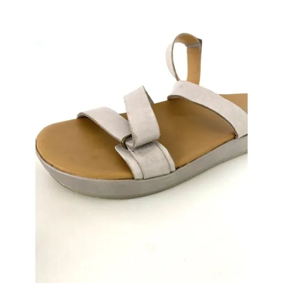 Kork Ease Light Gray Leather Strappy Ankle Strap Hook Loop Platform Sandals 7M