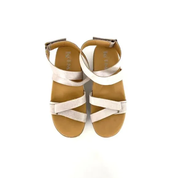 Kork Ease Light Gray Leather Strappy Ankle Strap Hook Loop Platform Sandals 7M
