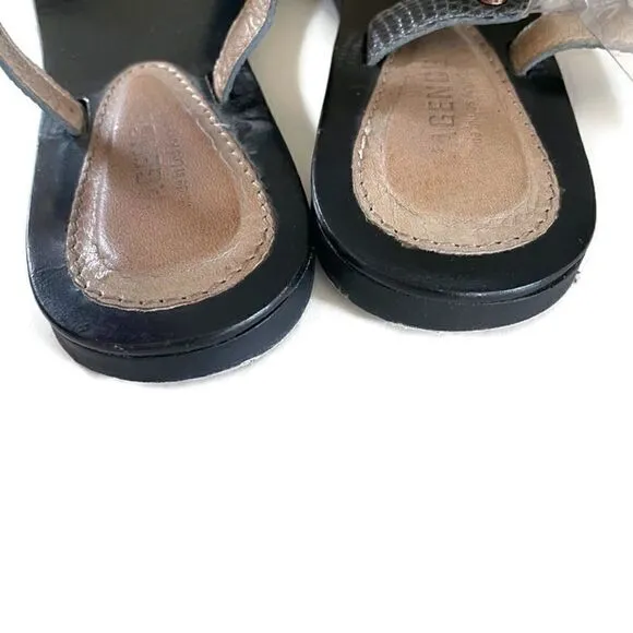 L’AGENCE Lizard Leather Embossed T Strap Sandals 6