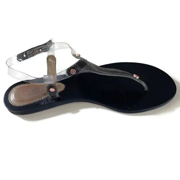 L’AGENCE Lizard Leather Embossed T Strap Sandals 6