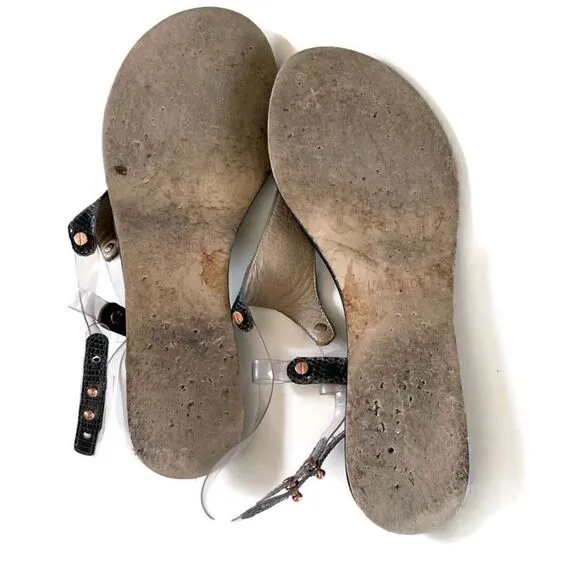 L’AGENCE Lizard Leather Embossed T Strap Sandals 6