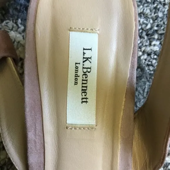LK Bennett  Eur 39.5 US 8 Dusty Pink Suede Alie Block Heel Ankle Strap Sandals