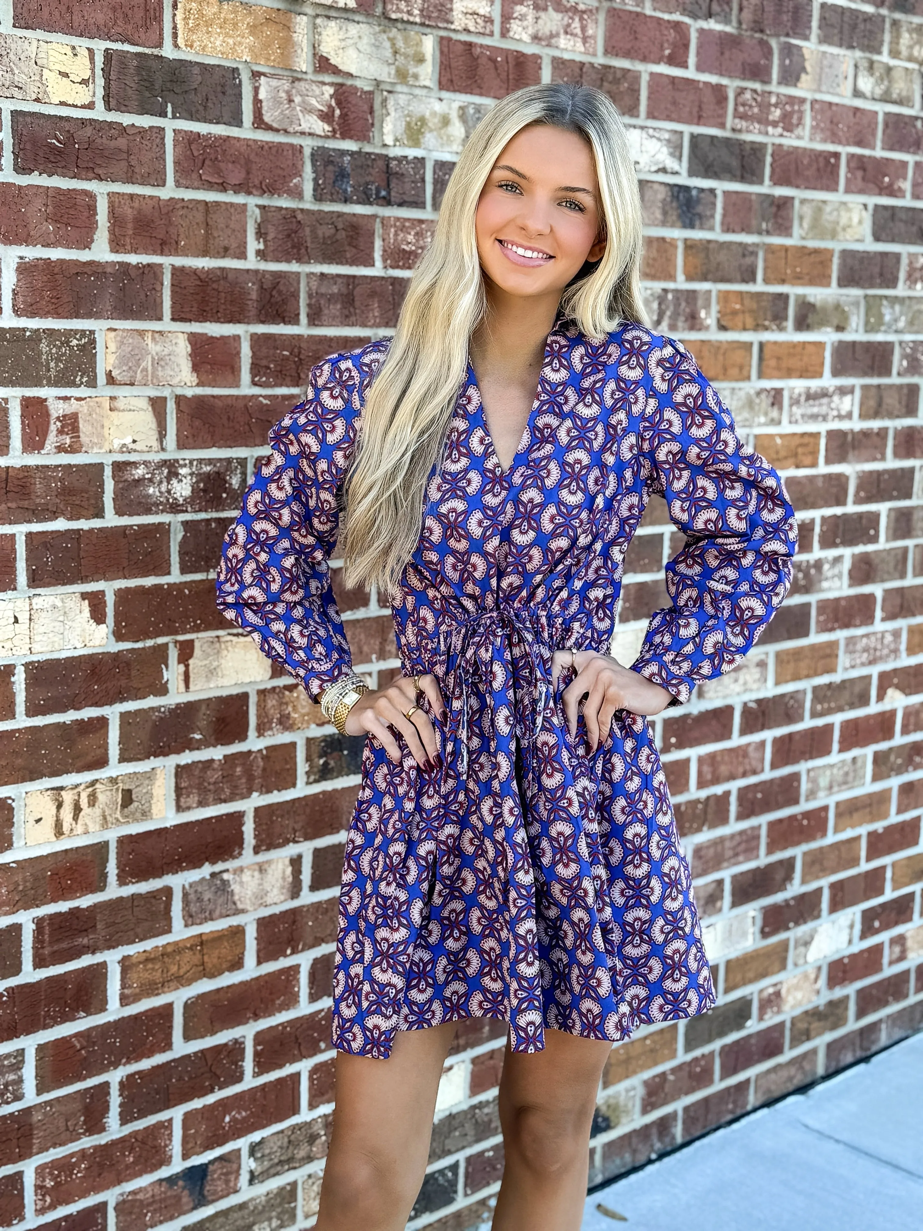 Long Sleeve Daphne Dress (Sapphire Feather)