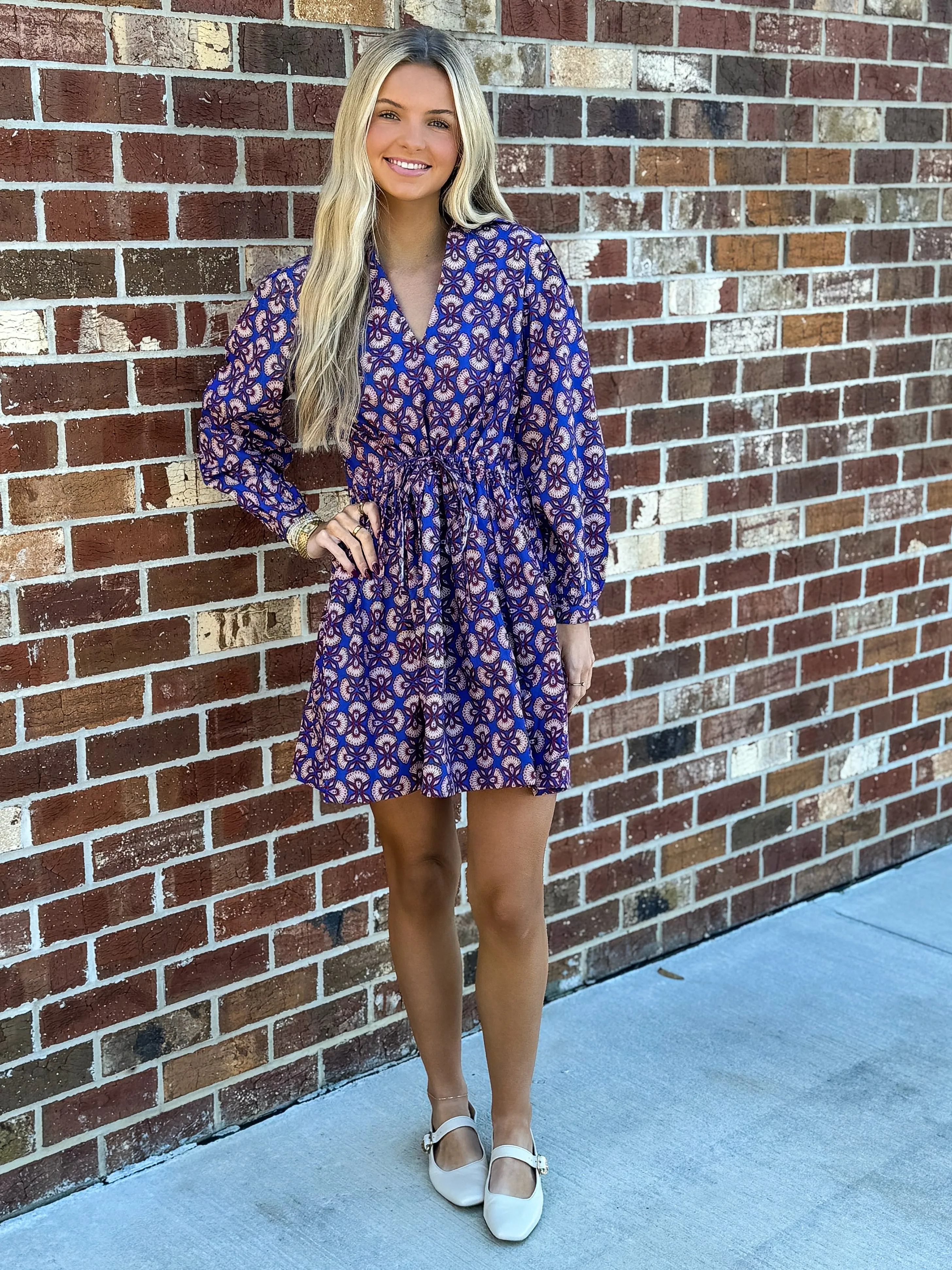 Long Sleeve Daphne Dress (Sapphire Feather)