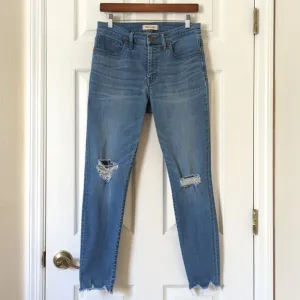 Madewell Classic 9&quot; High Rise Distressed Medium Wash Cropped Skinny Jeans 29