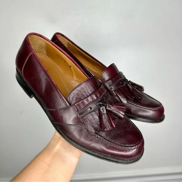Magnanni Maroon Leather Slip On Tassel Loafers Mens 9 WIDE