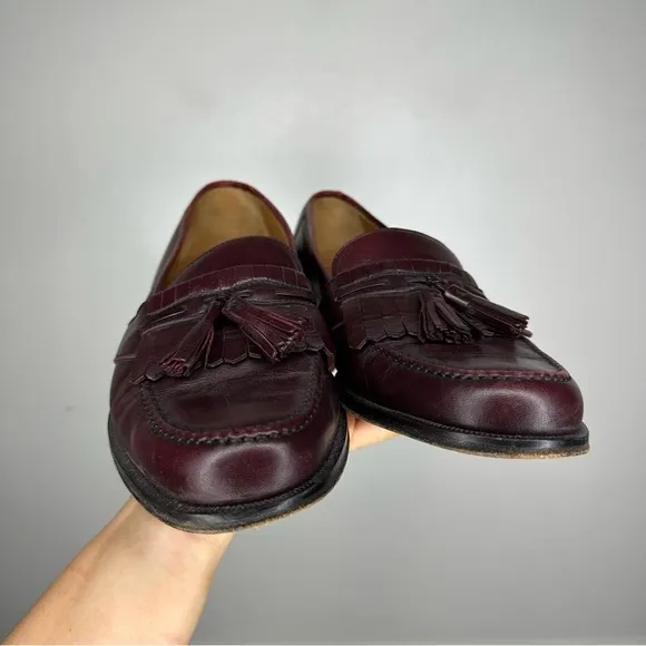 Magnanni Maroon Leather Slip On Tassel Loafers Mens 9 WIDE