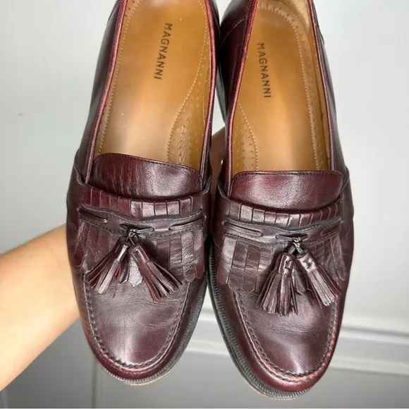 Magnanni Maroon Leather Slip On Tassel Loafers Mens 9 WIDE