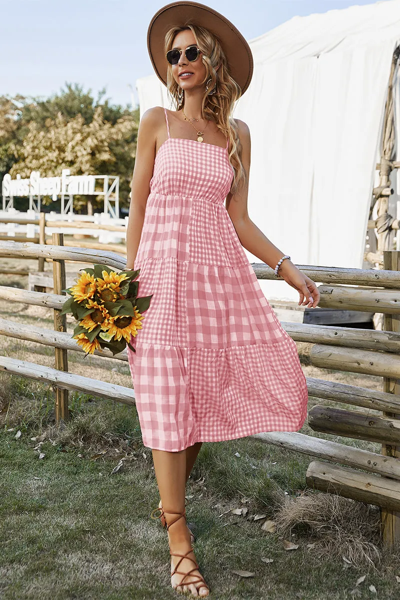 Margaretta Tartan Midi Dress - Pink