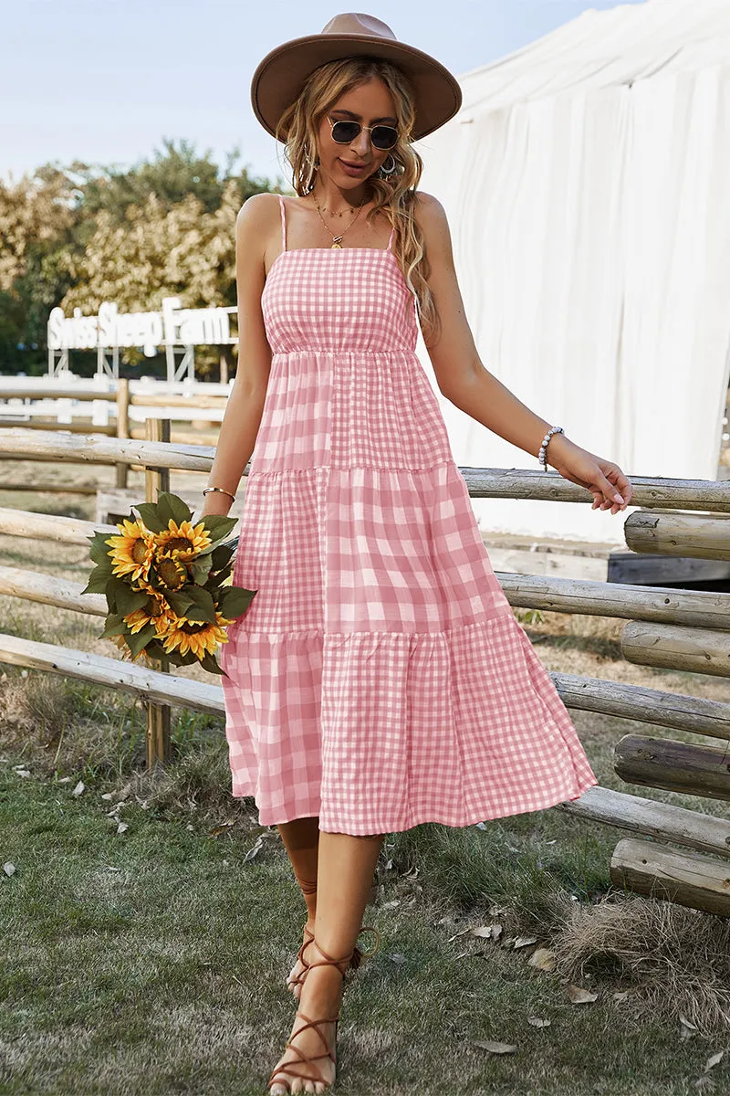 Margaretta Tartan Midi Dress - Pink