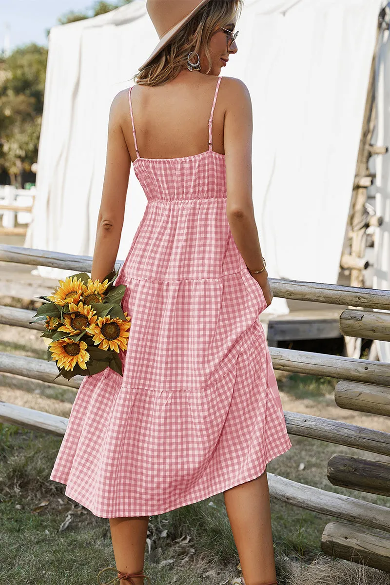 Margaretta Tartan Midi Dress - Pink