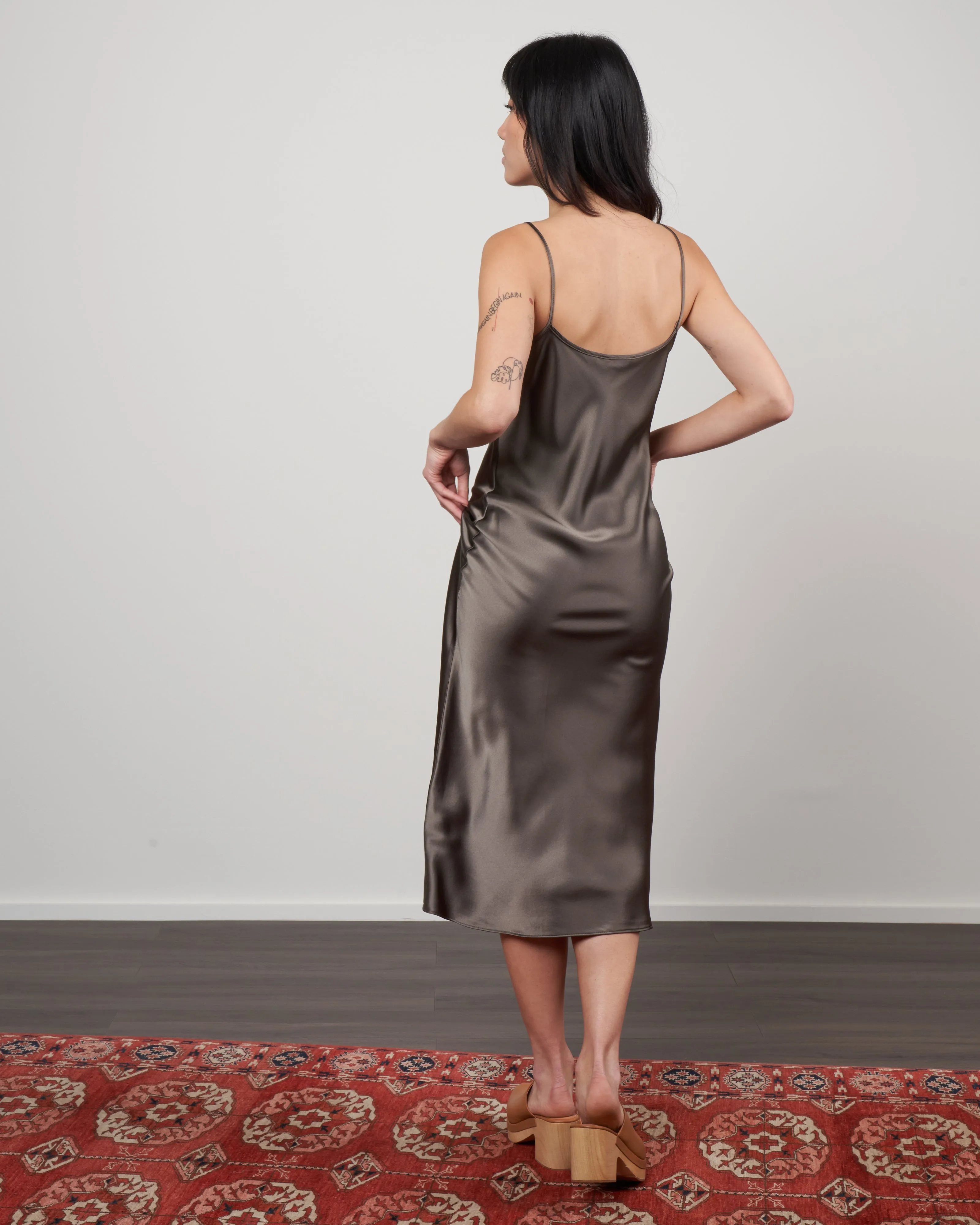 midi slip dress - taupe silk