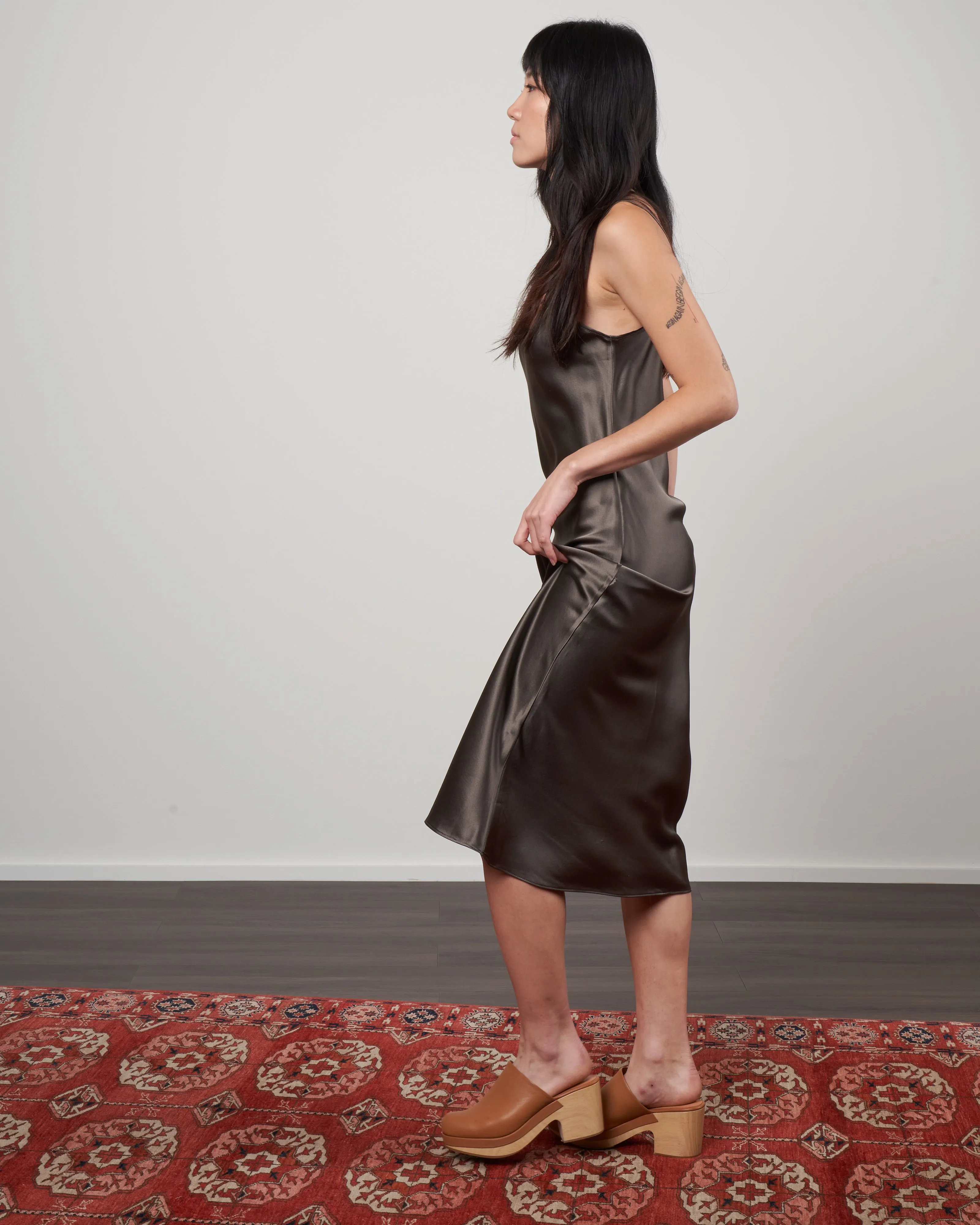 midi slip dress - taupe silk