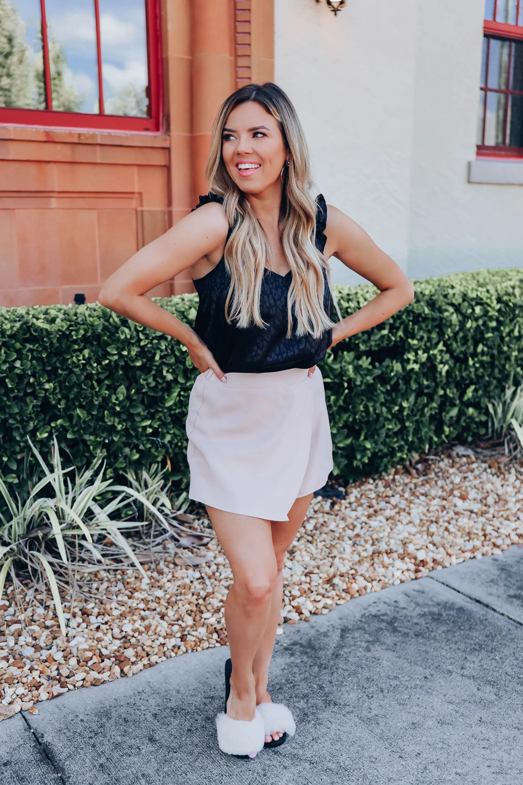 Monochromatic Satin Ruffle Tank - Black
