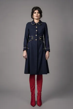 Navy/Gold Italian crepe dress coat