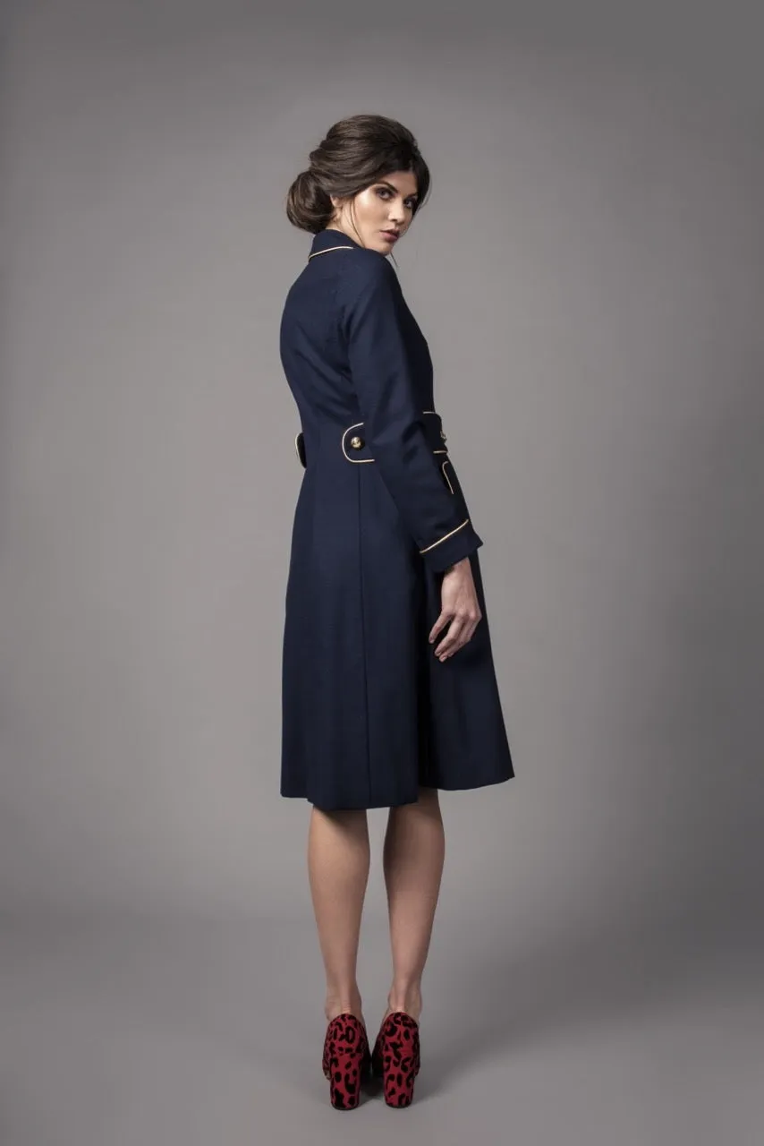 Navy/Gold Italian crepe dress coat