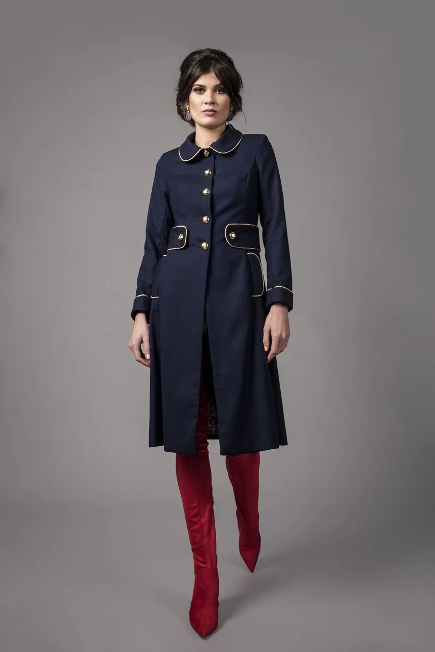 Navy/Gold Italian crepe dress coat