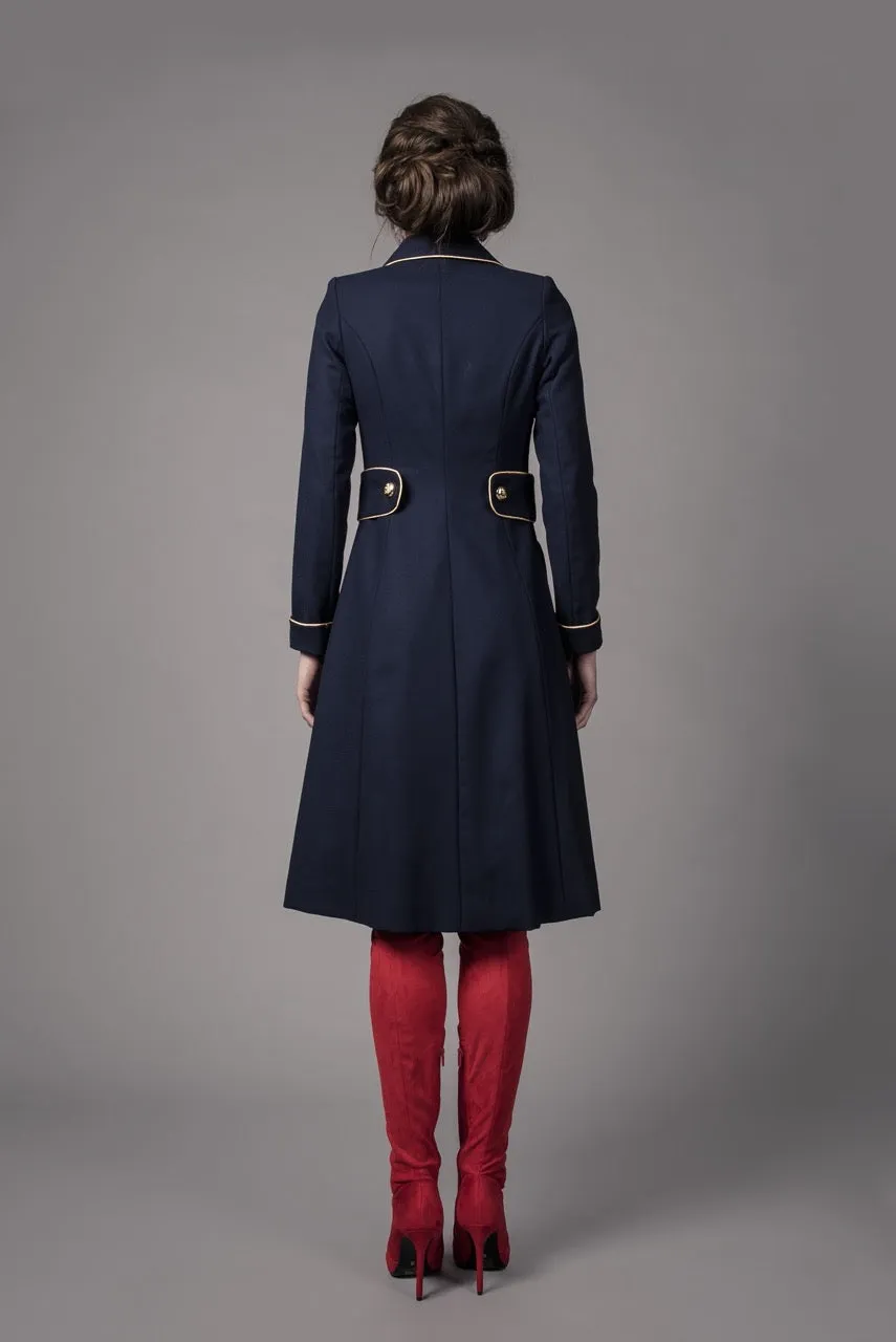Navy/Gold Italian crepe dress coat