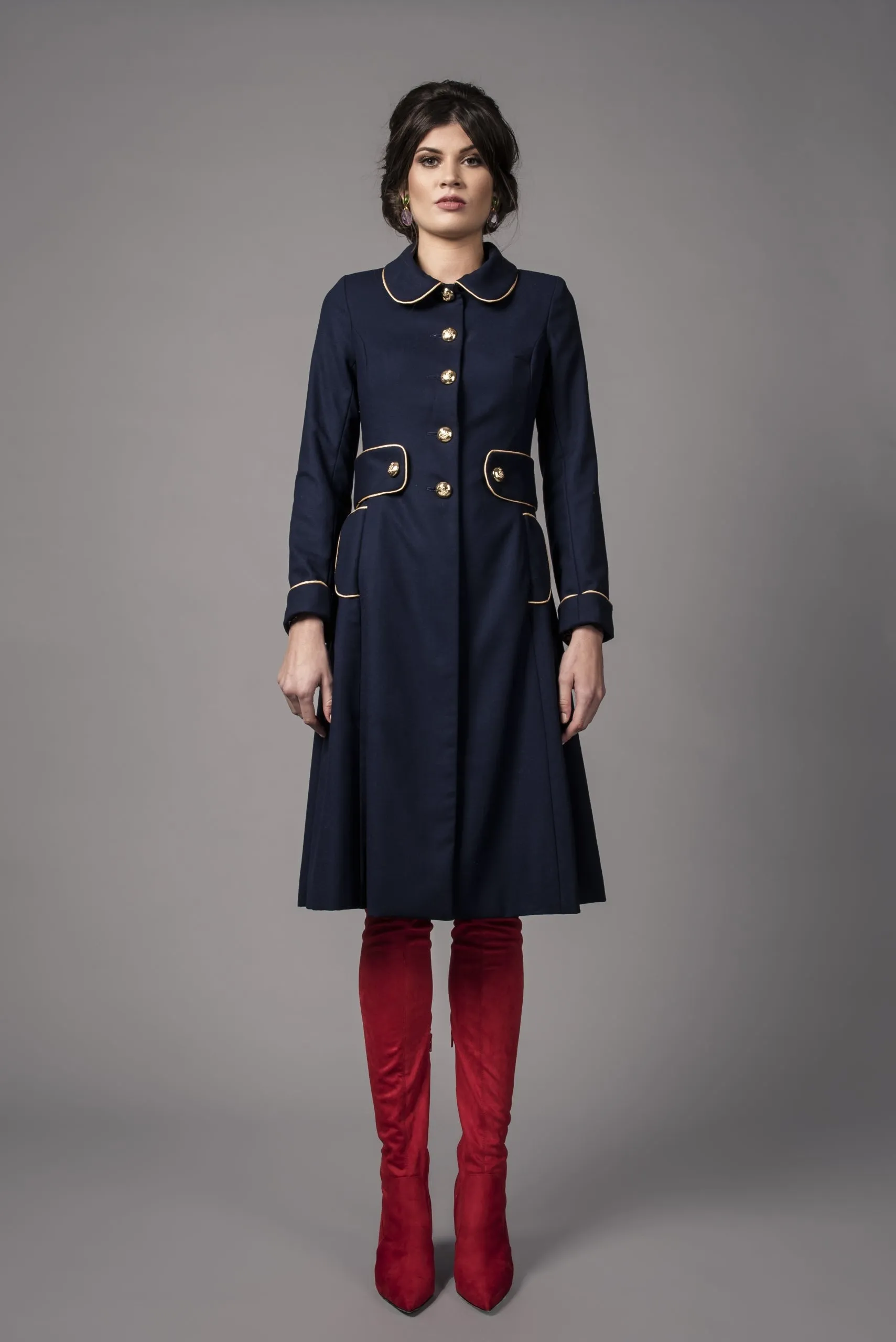 Navy/Gold Italian crepe dress coat