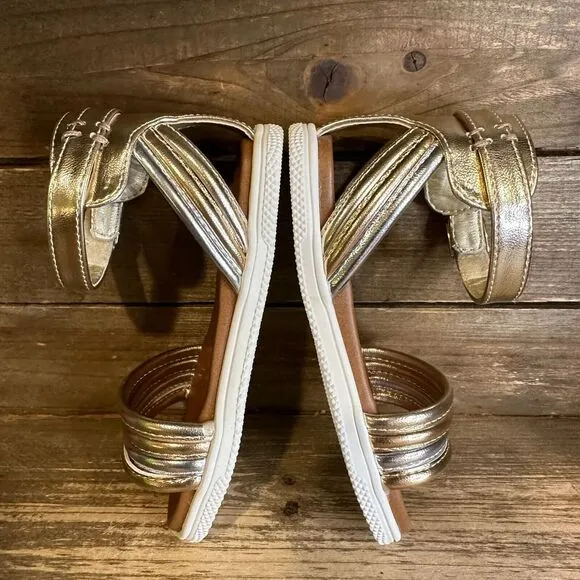 New Little Kids Mini Mia Lil‎ Crisanta Metallic Leather Ankle Strap Sandals 8 C