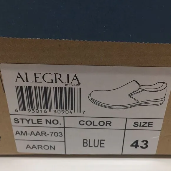 NIB Alegria Aaron Blue Suede Slip On Shoes - Size 43 EU 9.5 US (W US 13)