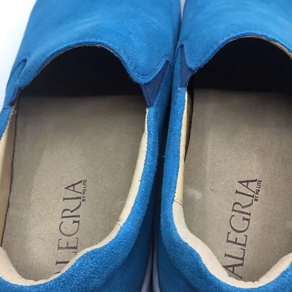 NIB Alegria Aaron Blue Suede Slip On Shoes - Size 43 EU 9.5 US (W US 13)