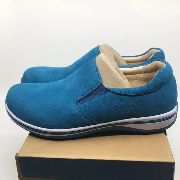 NIB Alegria Aaron Blue Suede Slip On Shoes - Size 43 EU 9.5 US (W US 13)