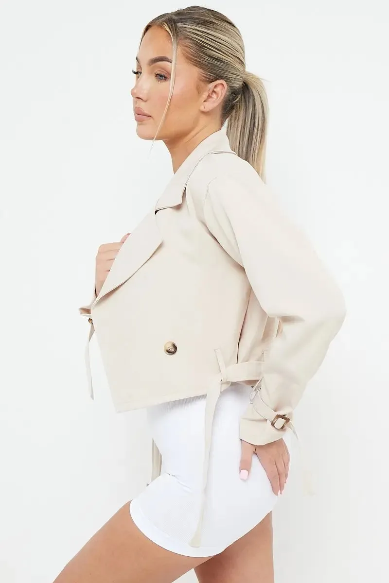 Notch Lapel Belt Decor Short Jacket