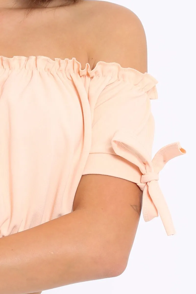 Nude Ruched Bardot Gypsy Crop Top - Janette