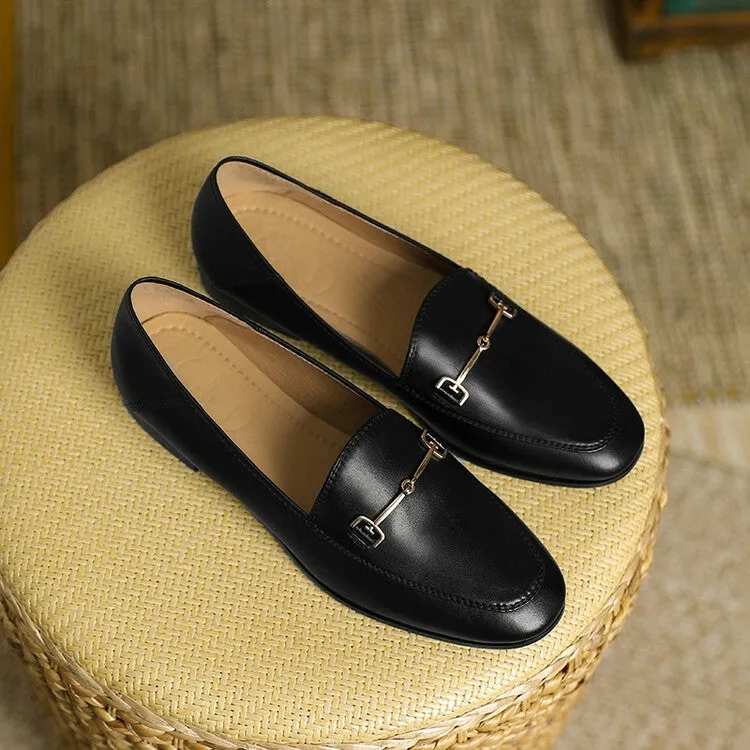 Off-White Brown Black Rounded Toe Loafers #001055