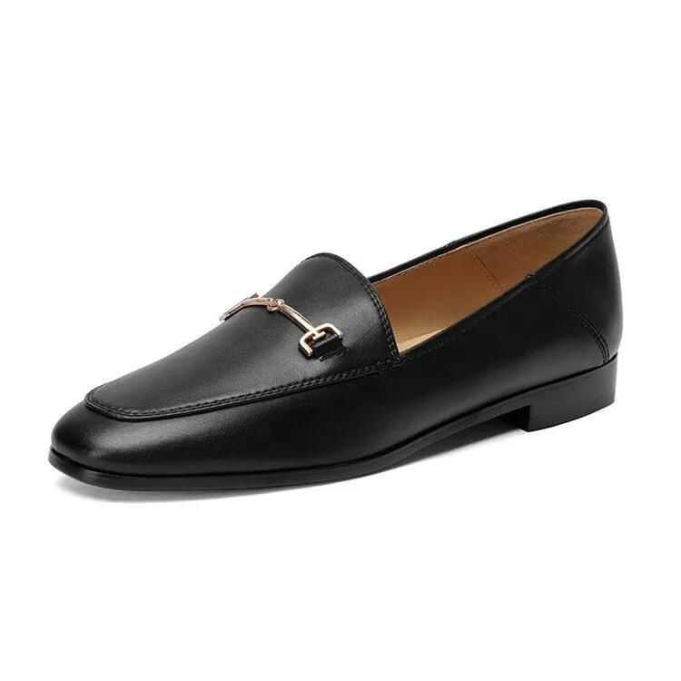 Off-White Brown Black Rounded Toe Loafers #001055
