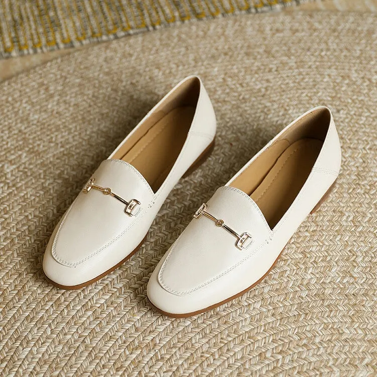 Off-White Brown Black Rounded Toe Loafers #001055