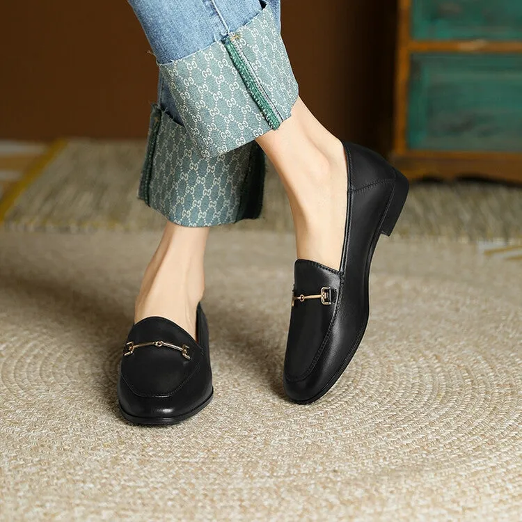 Off-White Brown Black Rounded Toe Loafers #001055