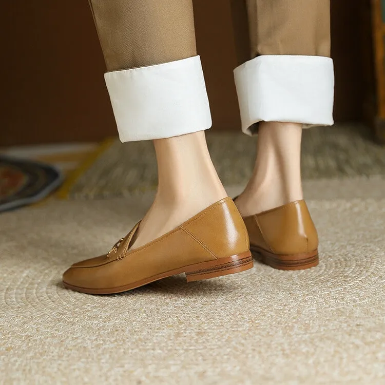 Off-White Brown Black Rounded Toe Loafers #001055