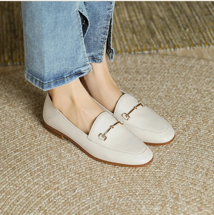 Off-White Brown Black Rounded Toe Loafers #001055
