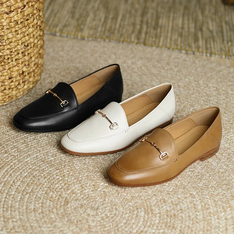Off-White Brown Black Rounded Toe Loafers #001055