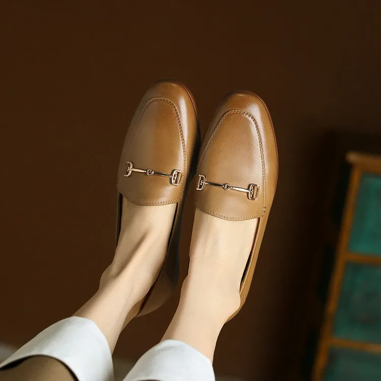 Off-White Brown Black Rounded Toe Loafers #001055