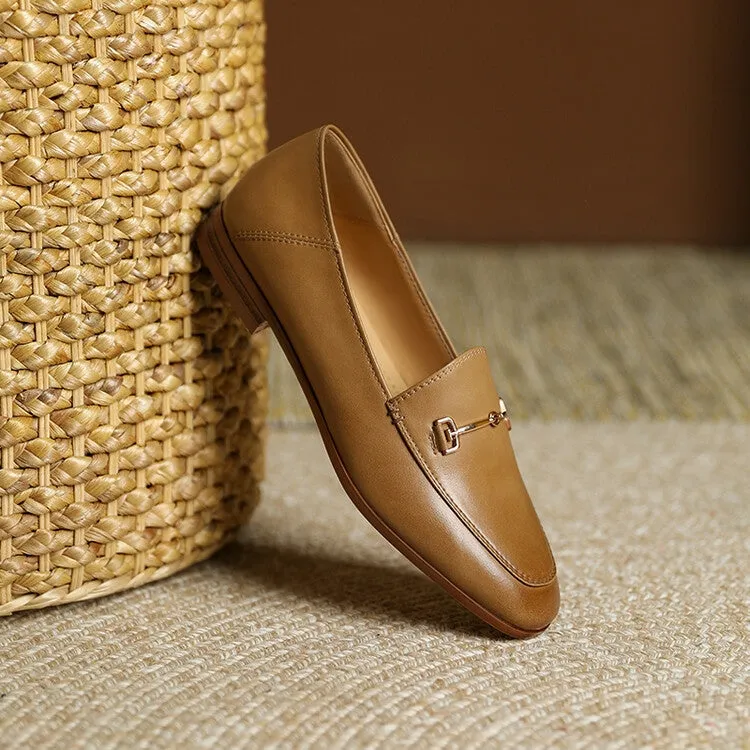 Off-White Brown Black Rounded Toe Loafers #001055