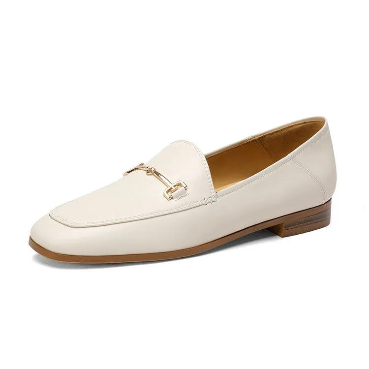Off-White Brown Black Rounded Toe Loafers #001055