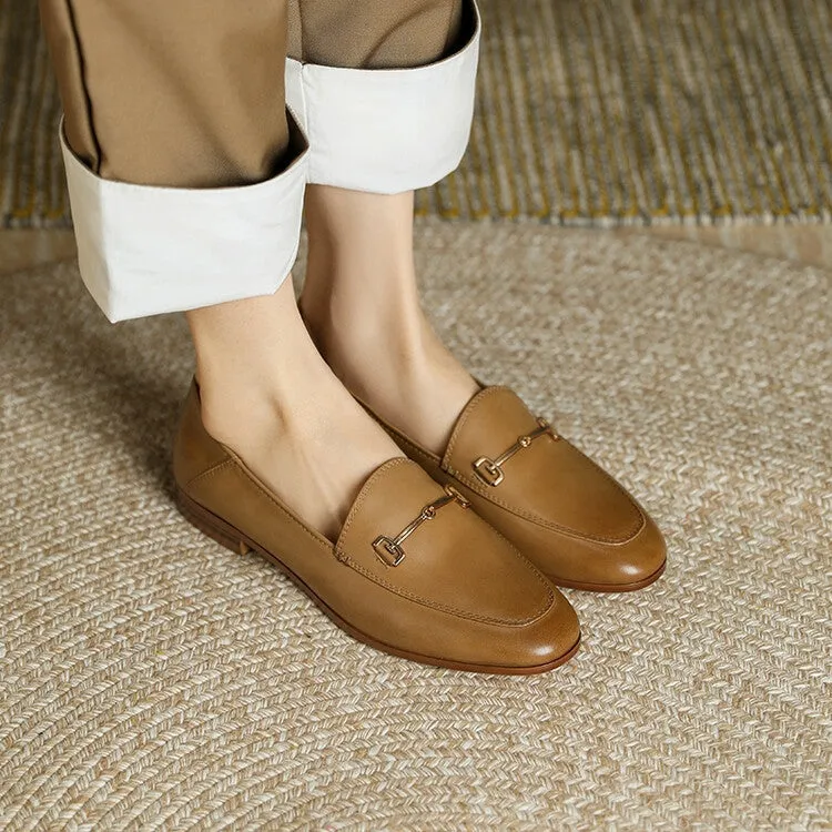 Off-White Brown Black Rounded Toe Loafers #001055