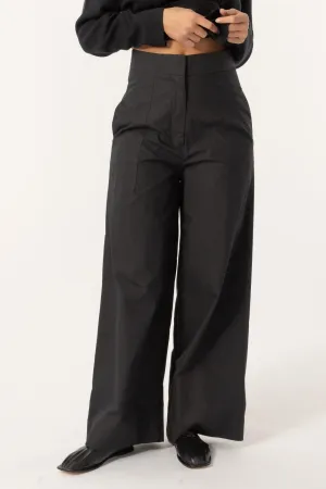 Poplin Wide Leg Pants Black