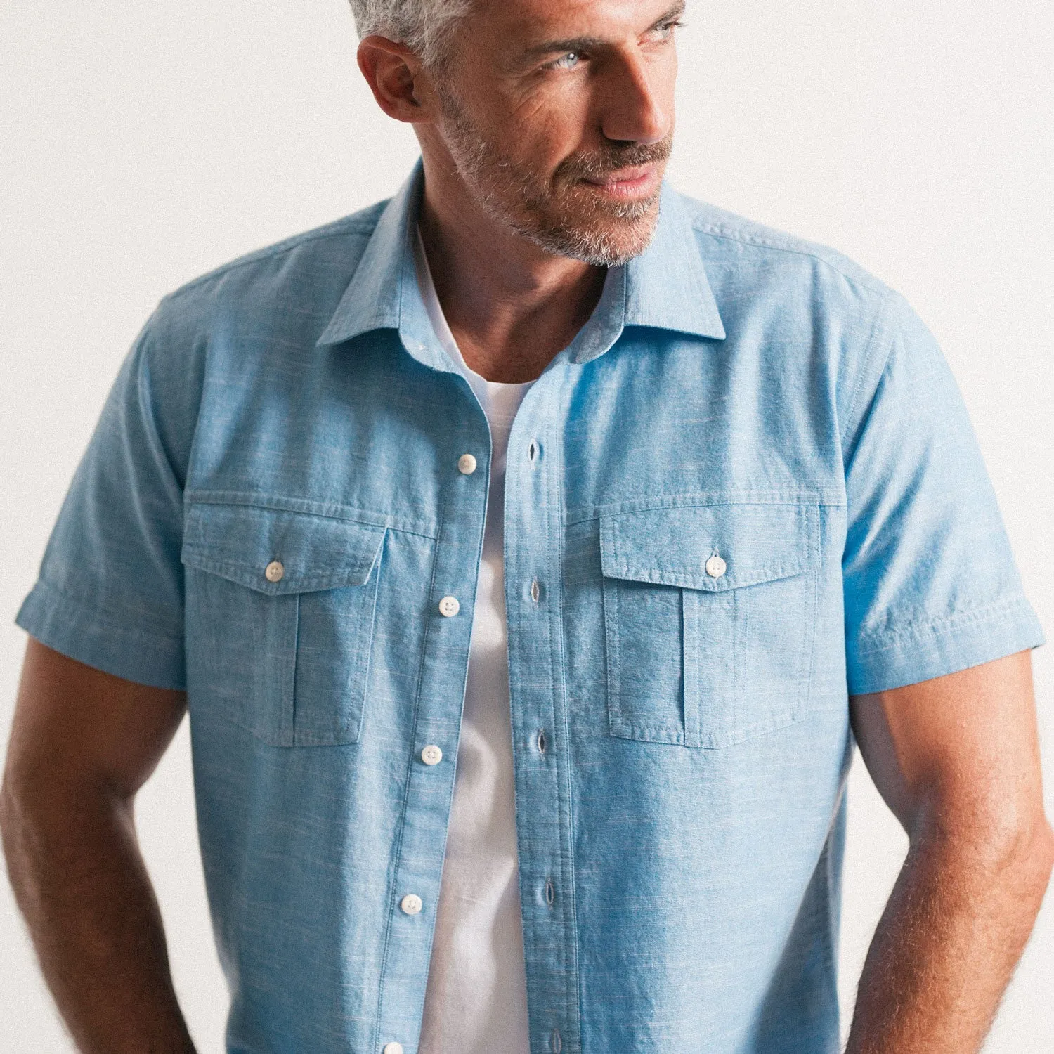 Primer Short Sleeve Utility Shirt – Classic Blue Slub Chambray