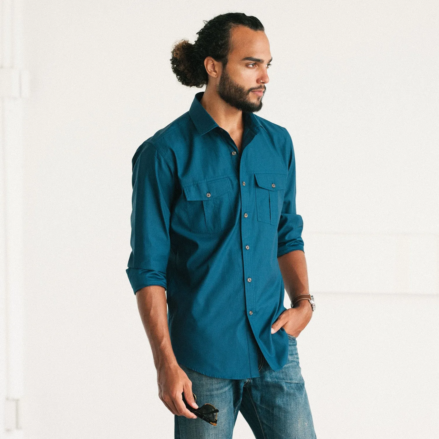 Primer Utility Shirt – Cobalt Blue Mercerized Cotton