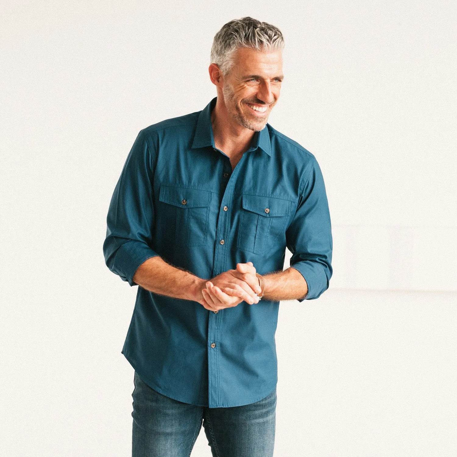 Primer Utility Shirt – Cobalt Blue Mercerized Cotton