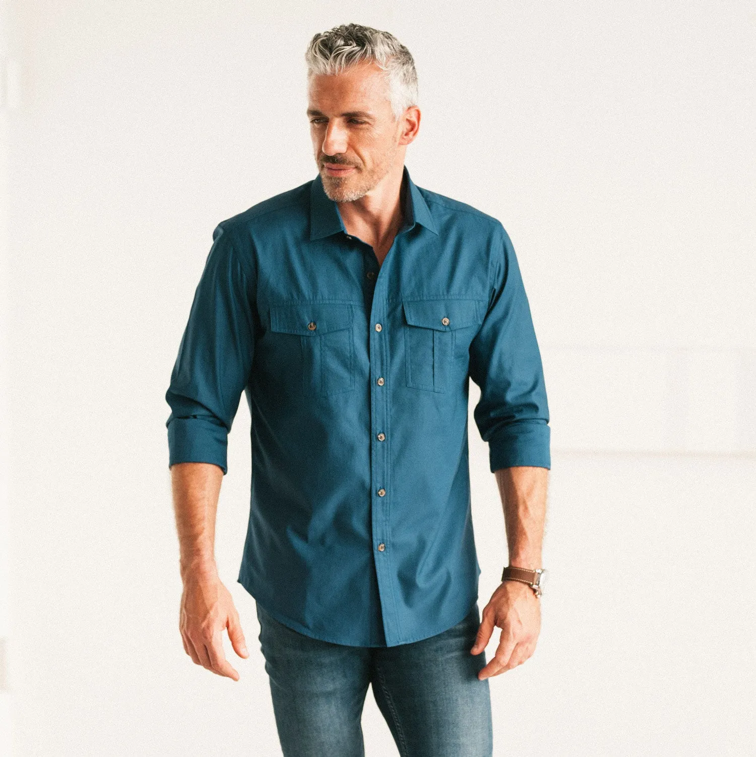 Primer Utility Shirt – Cobalt Blue Mercerized Cotton