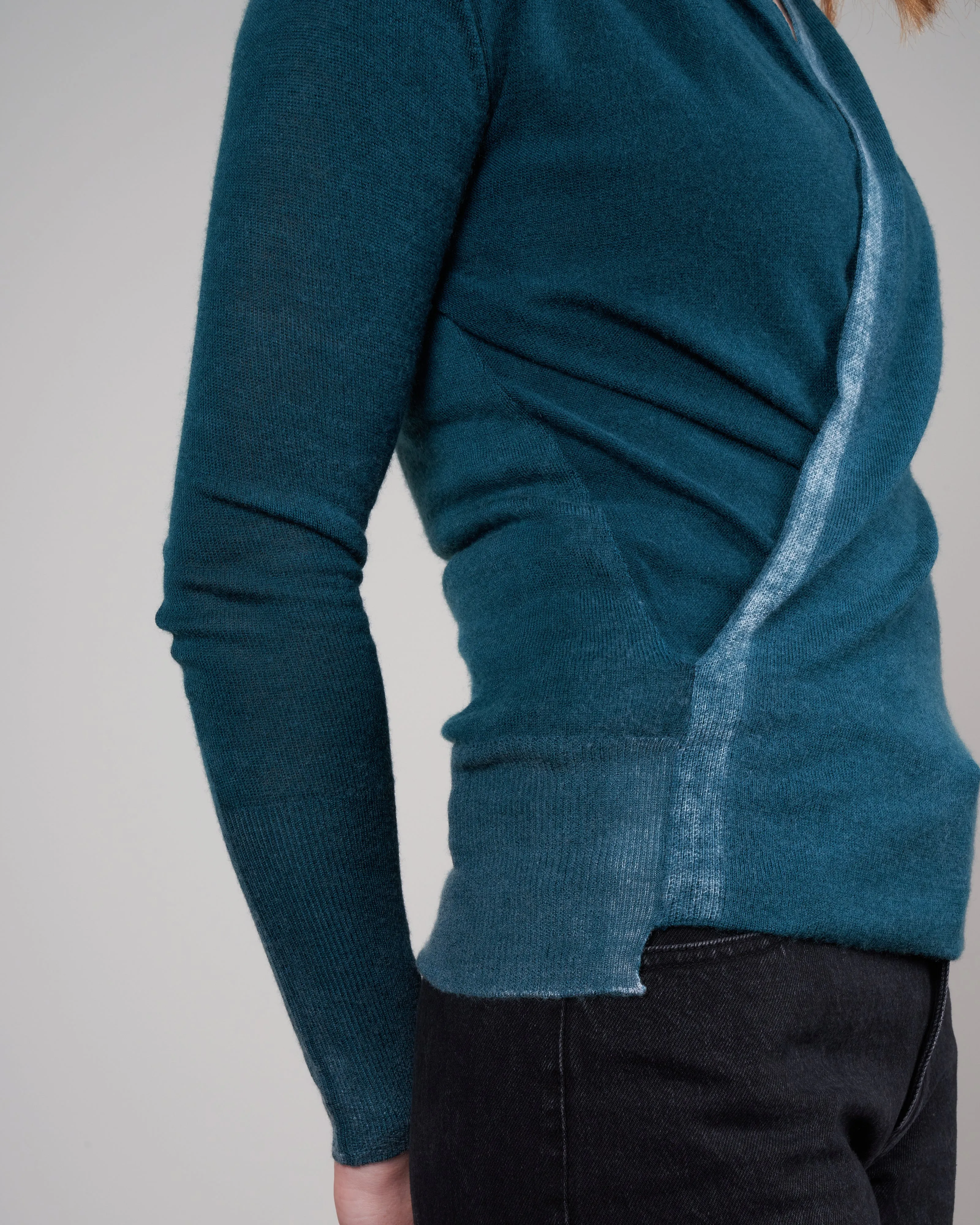 printed worsted cashmere wrap top - teal
